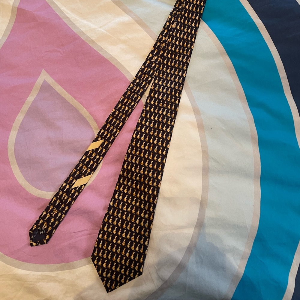 Salvatore Ferragamo silk neck tie navy blue with dogs